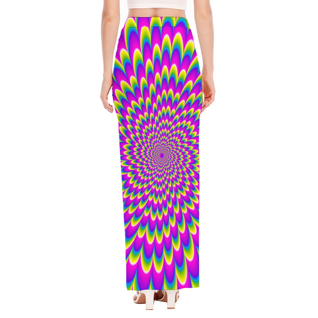Green Wave Moving Optical Illusion High Slit Maxi Skirt