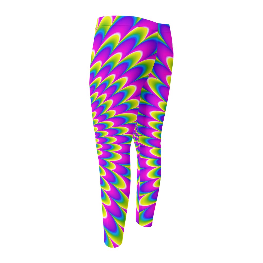 Green Wave Moving Optical Illusion Men's Compression Pants
