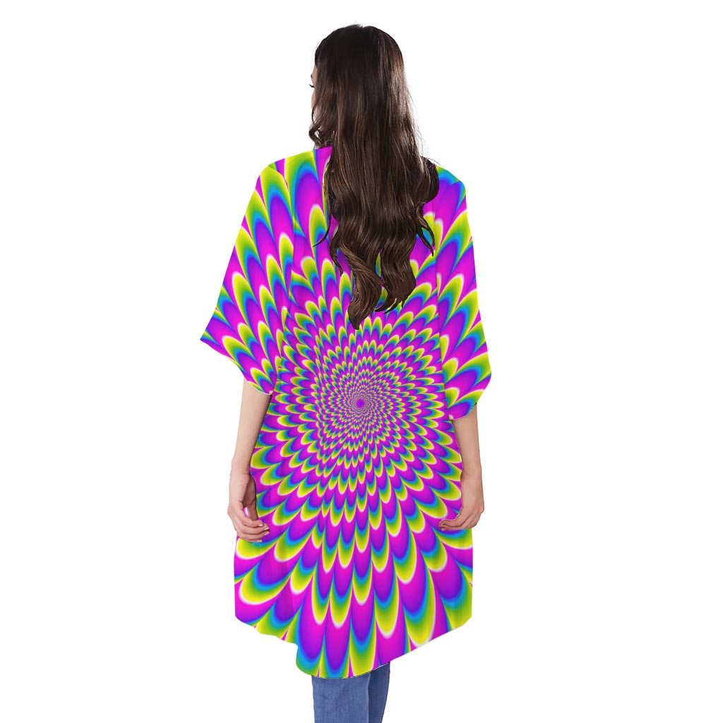 Green Wave Moving Optical Illusion Open Front Beach Cover Up