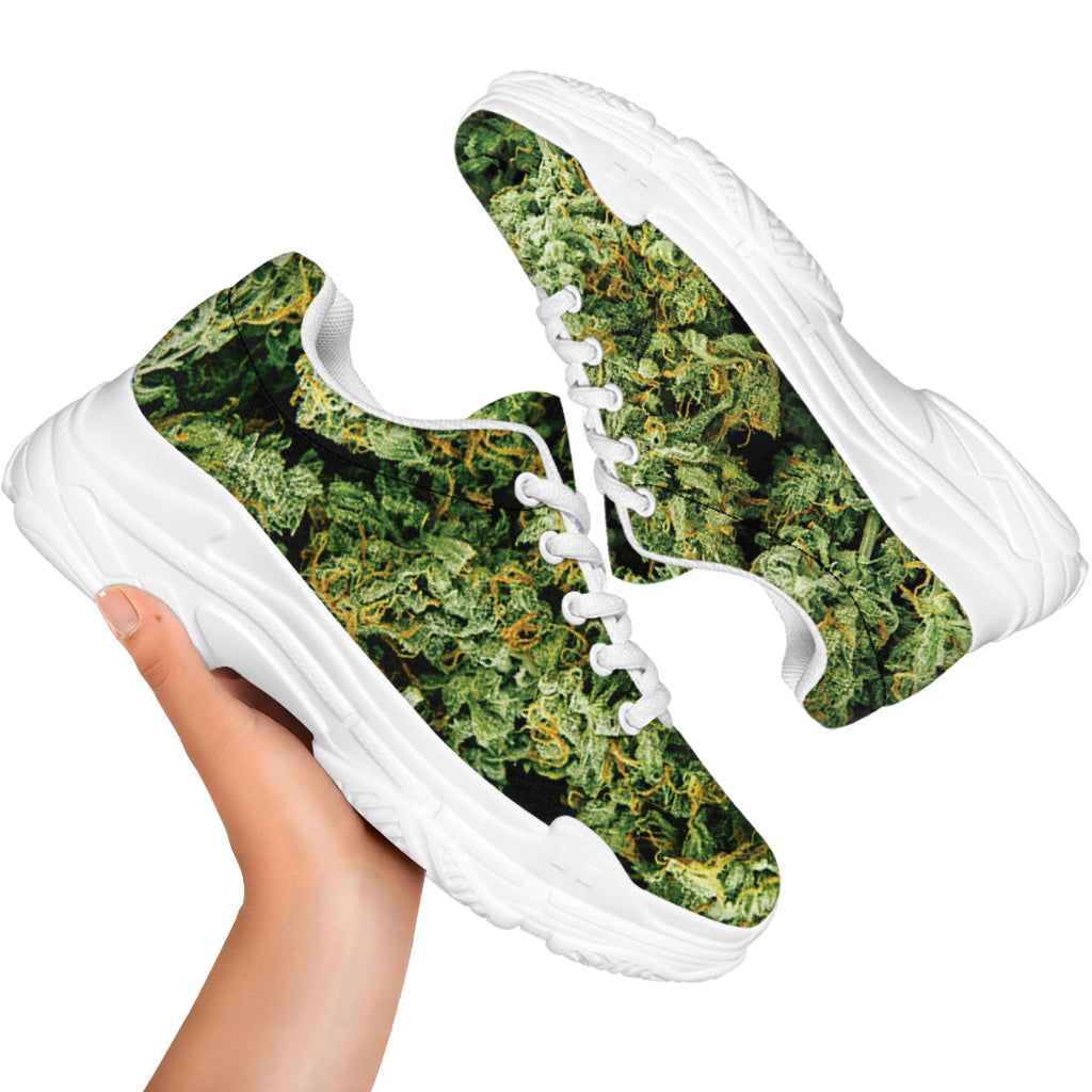 Green Weed Print White Chunky Shoes