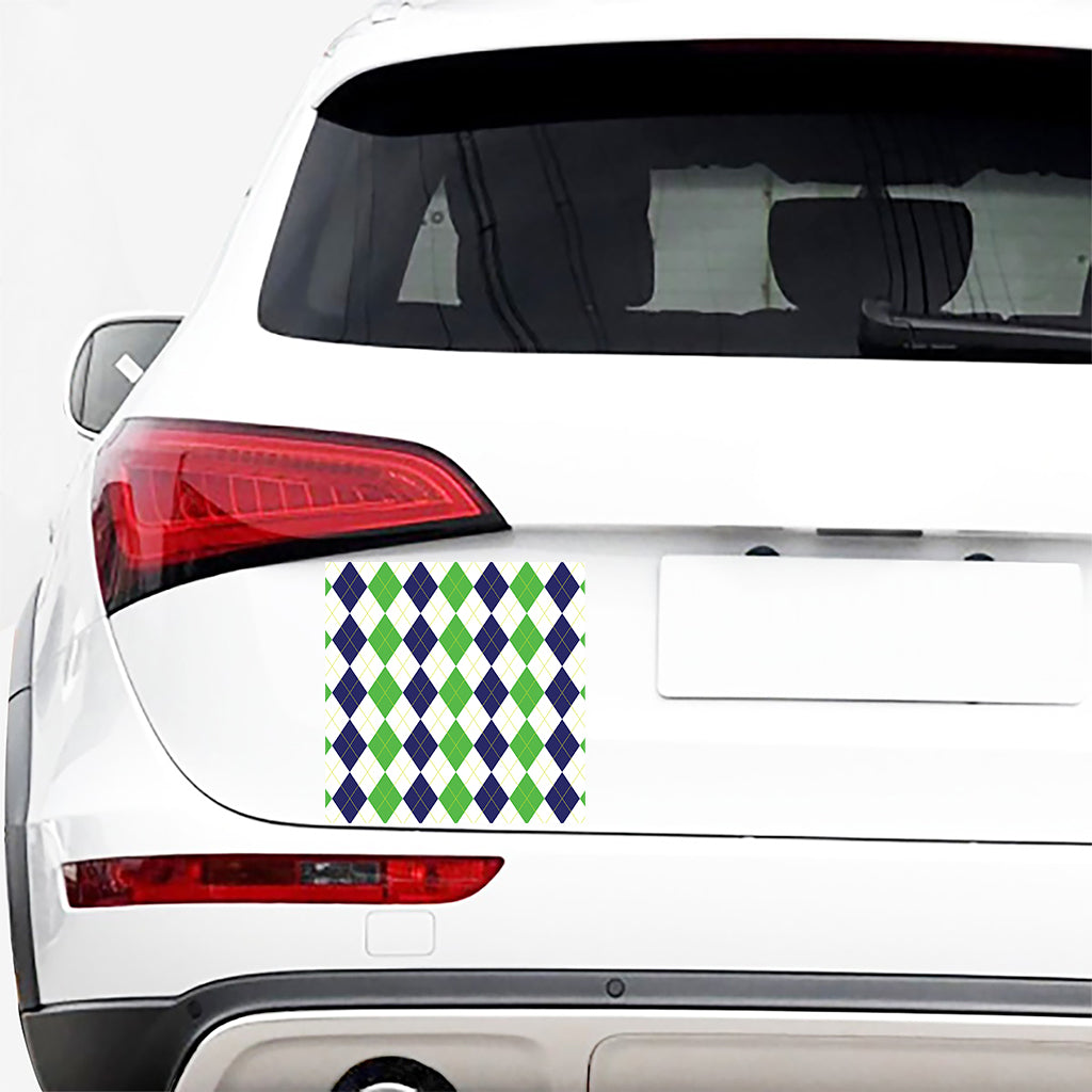 Green White And Navy Argyle Print Car Sticker