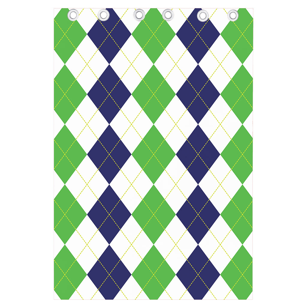 Green White And Navy Argyle Print Curtain