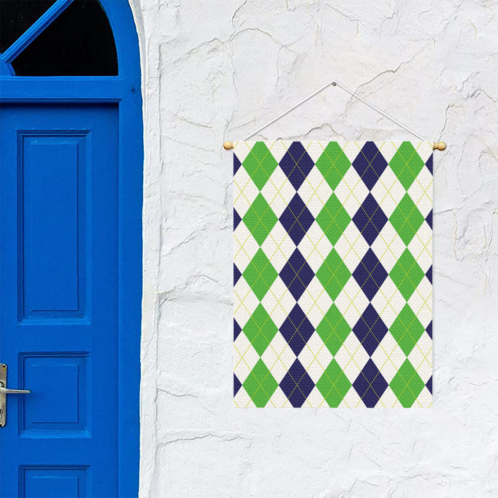 Green White And Navy Argyle Print Garden Flag