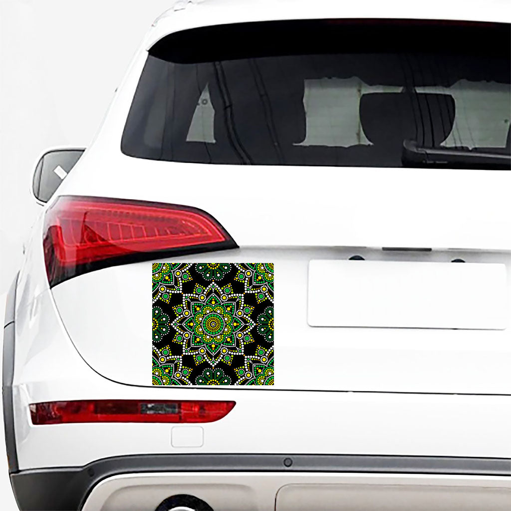 Green White Dot Mandala Print Car Sticker
