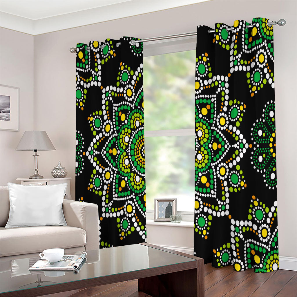 Green White Dot Mandala Print Extra Wide Grommet Curtains