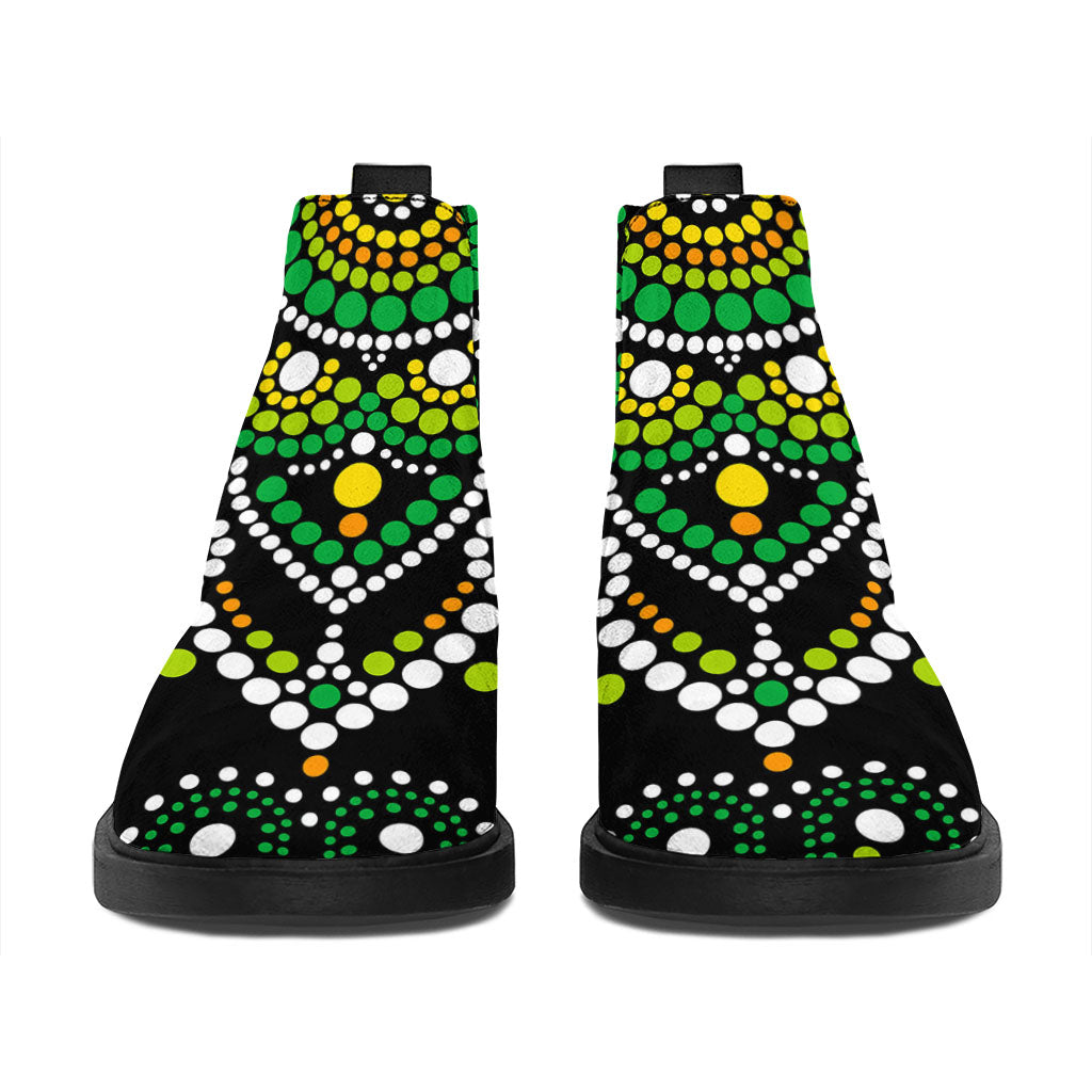 Green White Dot Mandala Print Flat Ankle Boots