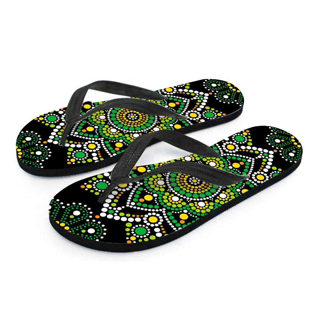 Green White Dot Mandala Print Flip Flops