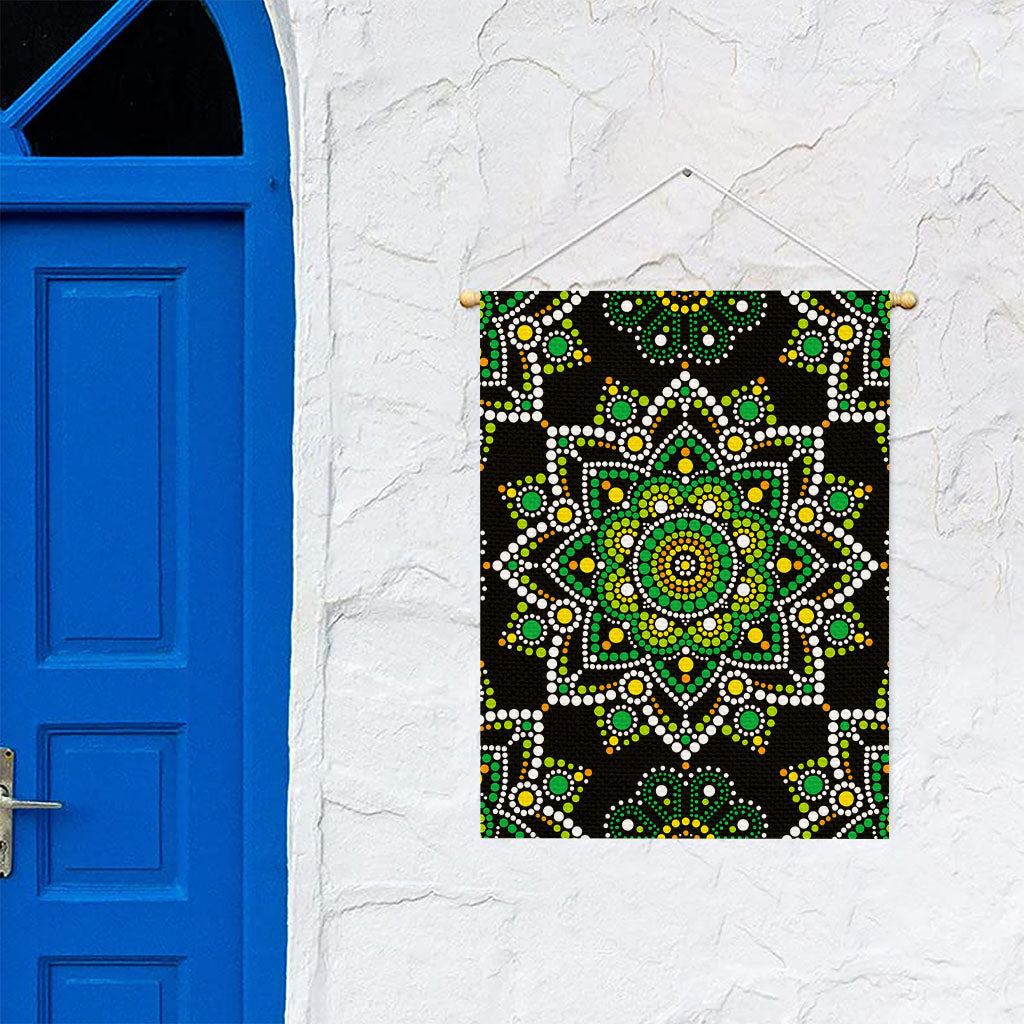 Green White Dot Mandala Print Garden Flag