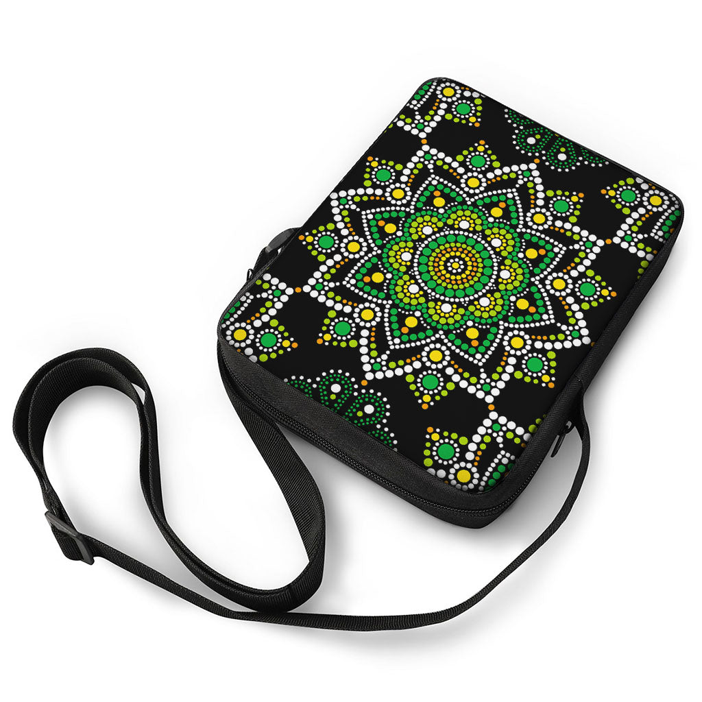 Green White Dot Mandala Print Rectangular Crossbody Bag
