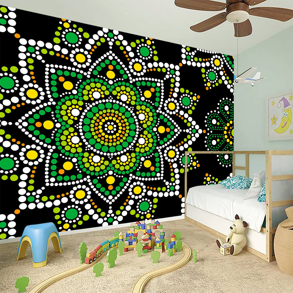 Green White Dot Mandala Print Wall Sticker