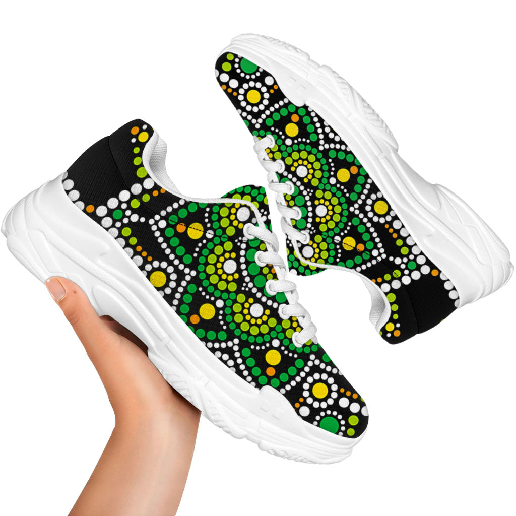 Green White Dot Mandala Print White Chunky Shoes