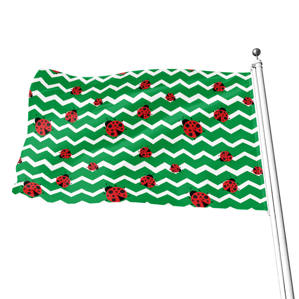 Green Zigzag Ladybird Pattern Print Flag