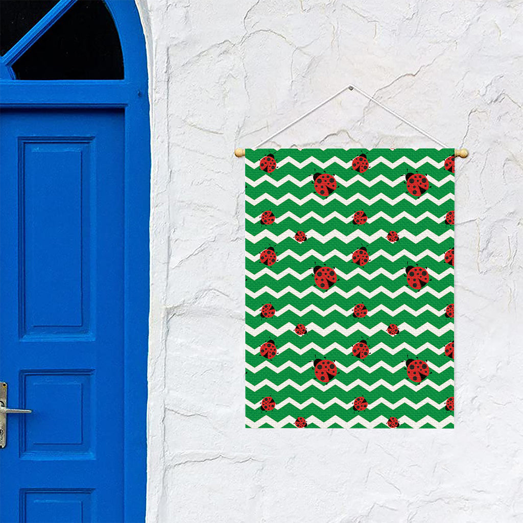 Green Zigzag Ladybird Pattern Print Garden Flag