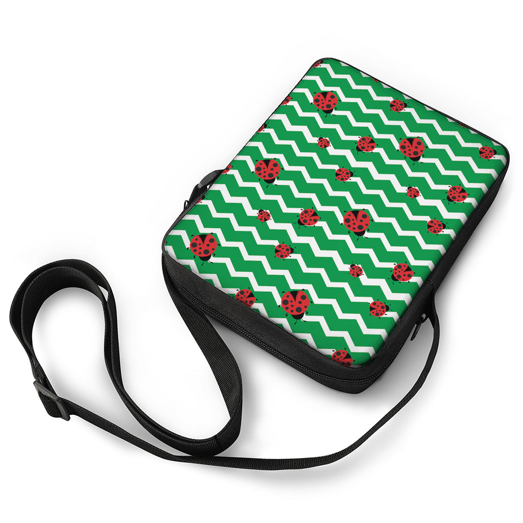 Green Zigzag Ladybird Pattern Print Rectangular Crossbody Bag