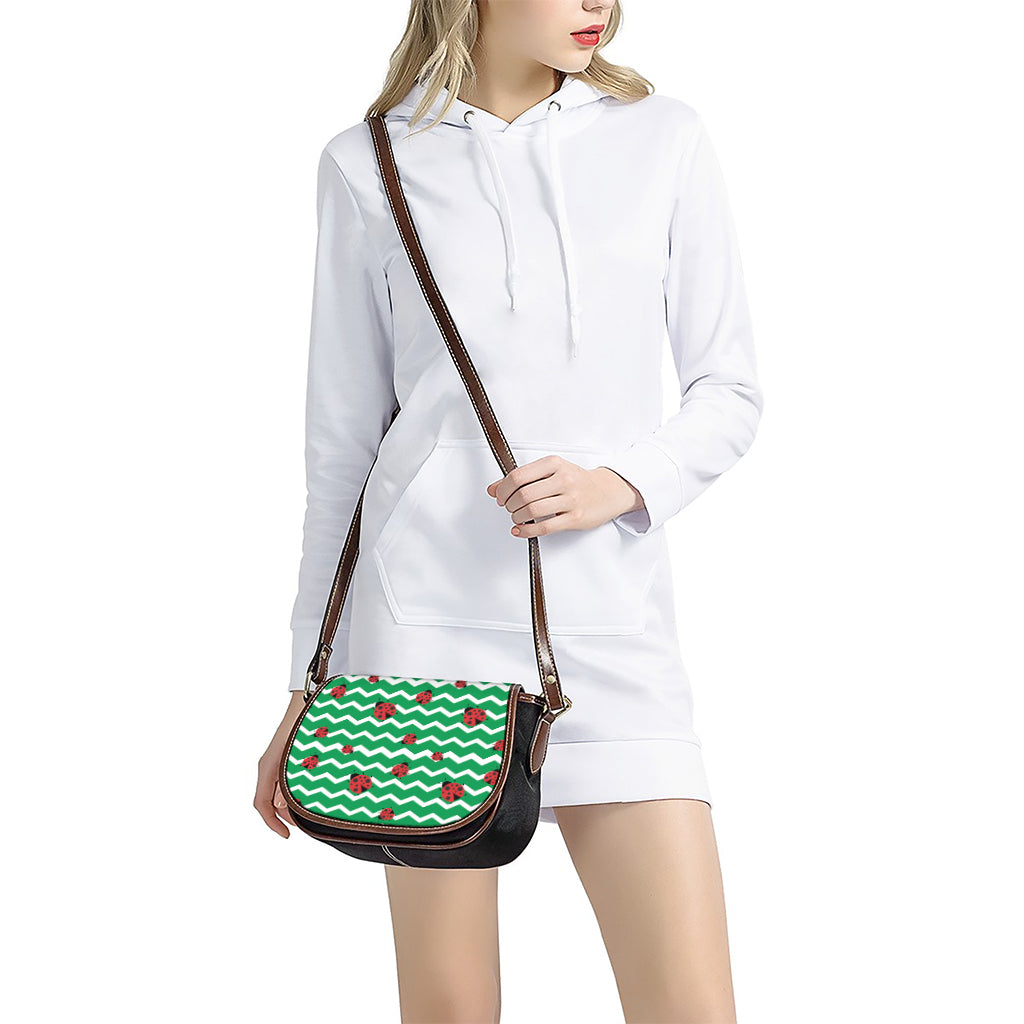 Green Zigzag Ladybird Pattern Print Saddle Bag