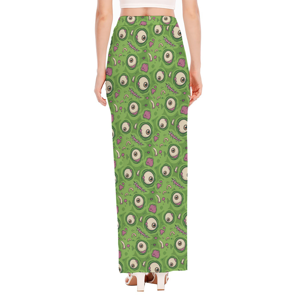 Green Zombie Pattern Print High Slit Maxi Skirt