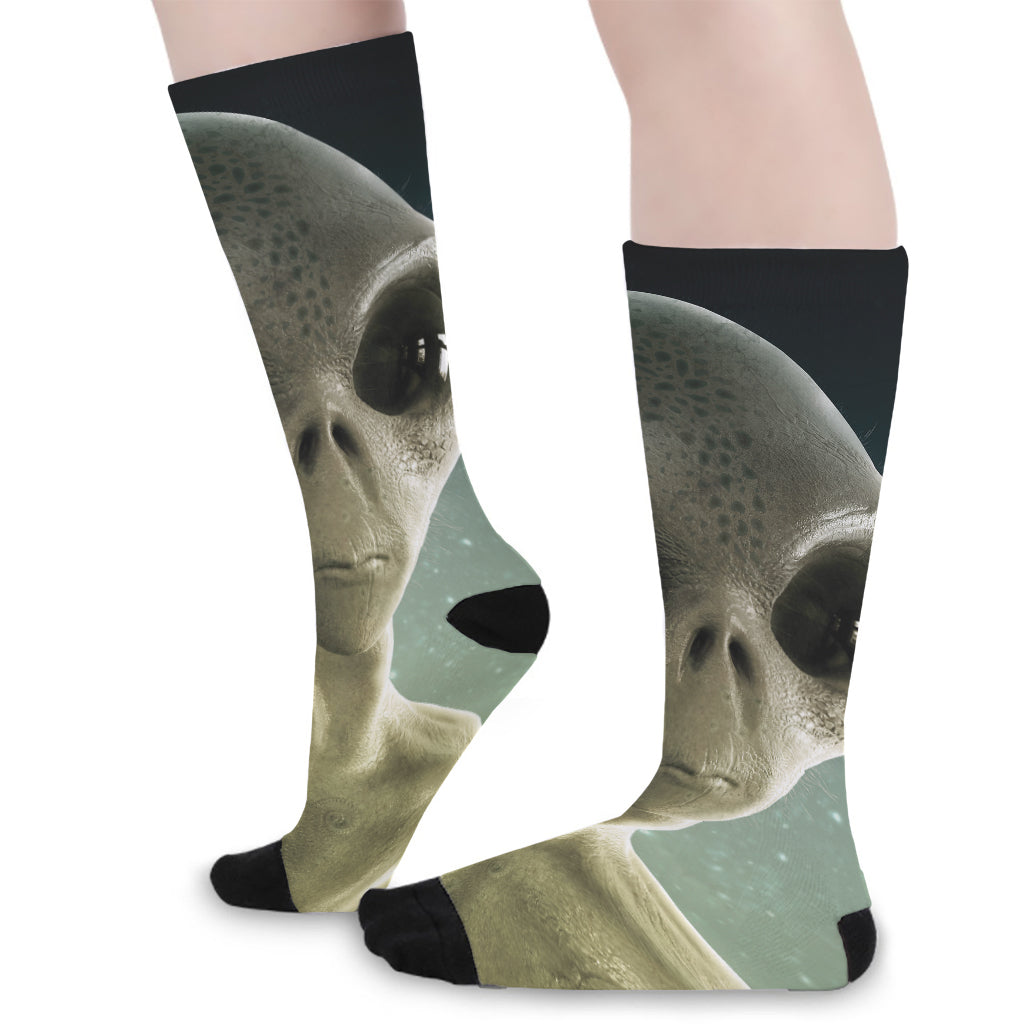 Grey Alien 3D Print Long Socks