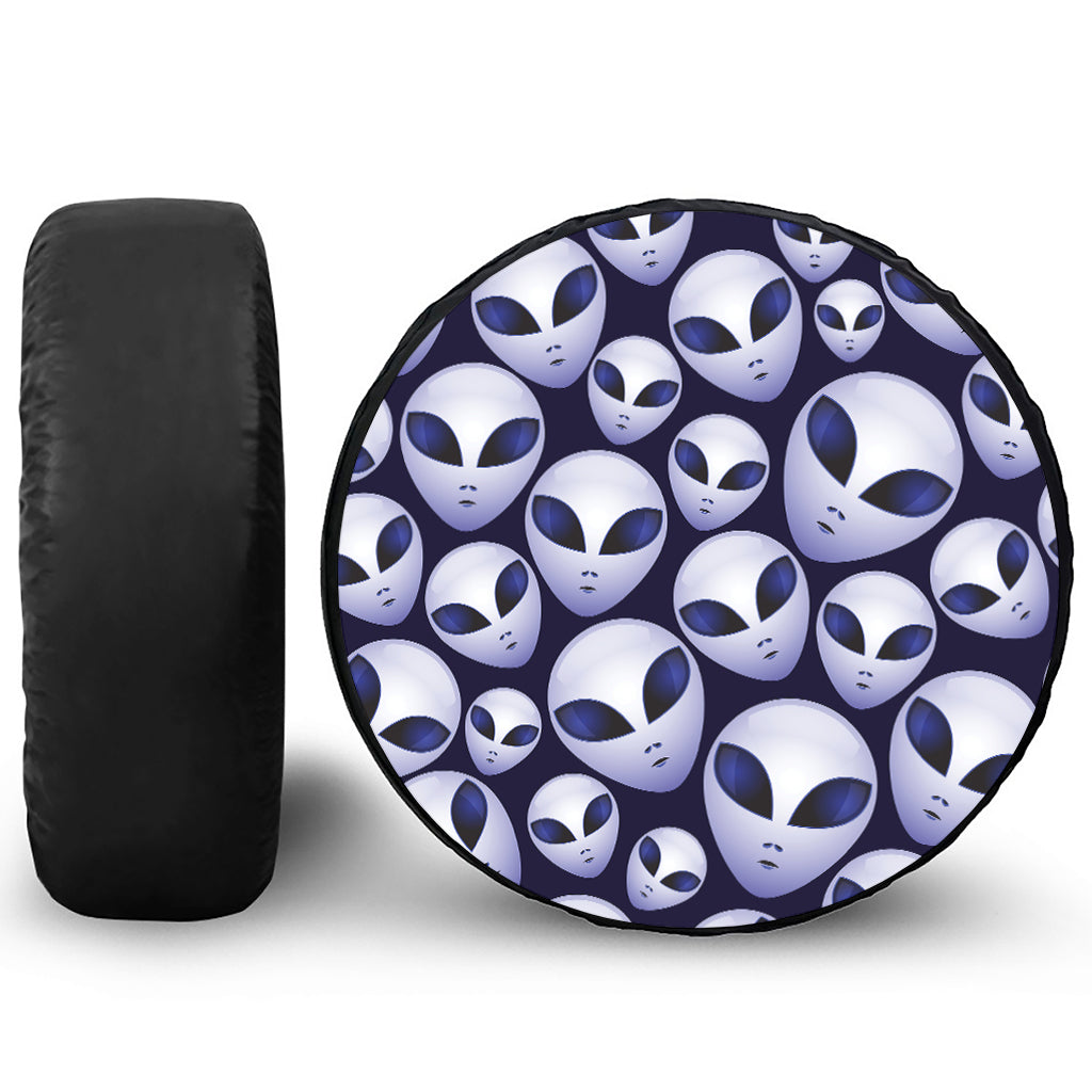 Grey Alien Face Pattern Print Tire Cover