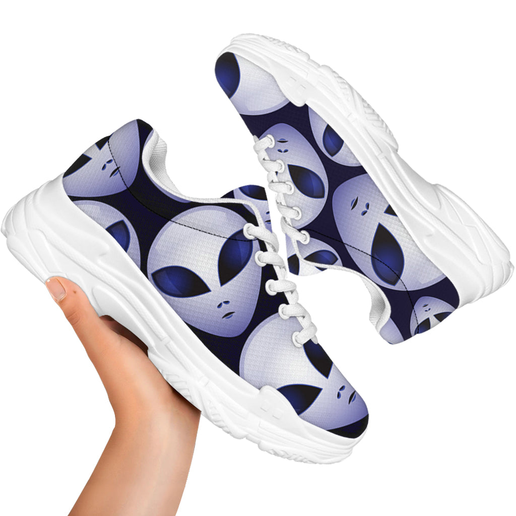 Grey Alien Face Pattern Print White Chunky Shoes