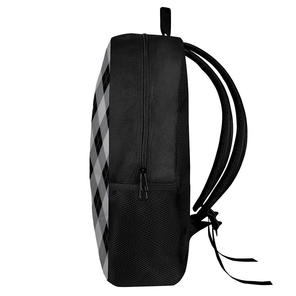 Grey And Black Argyle Pattern Print 17 Inch Backpack
