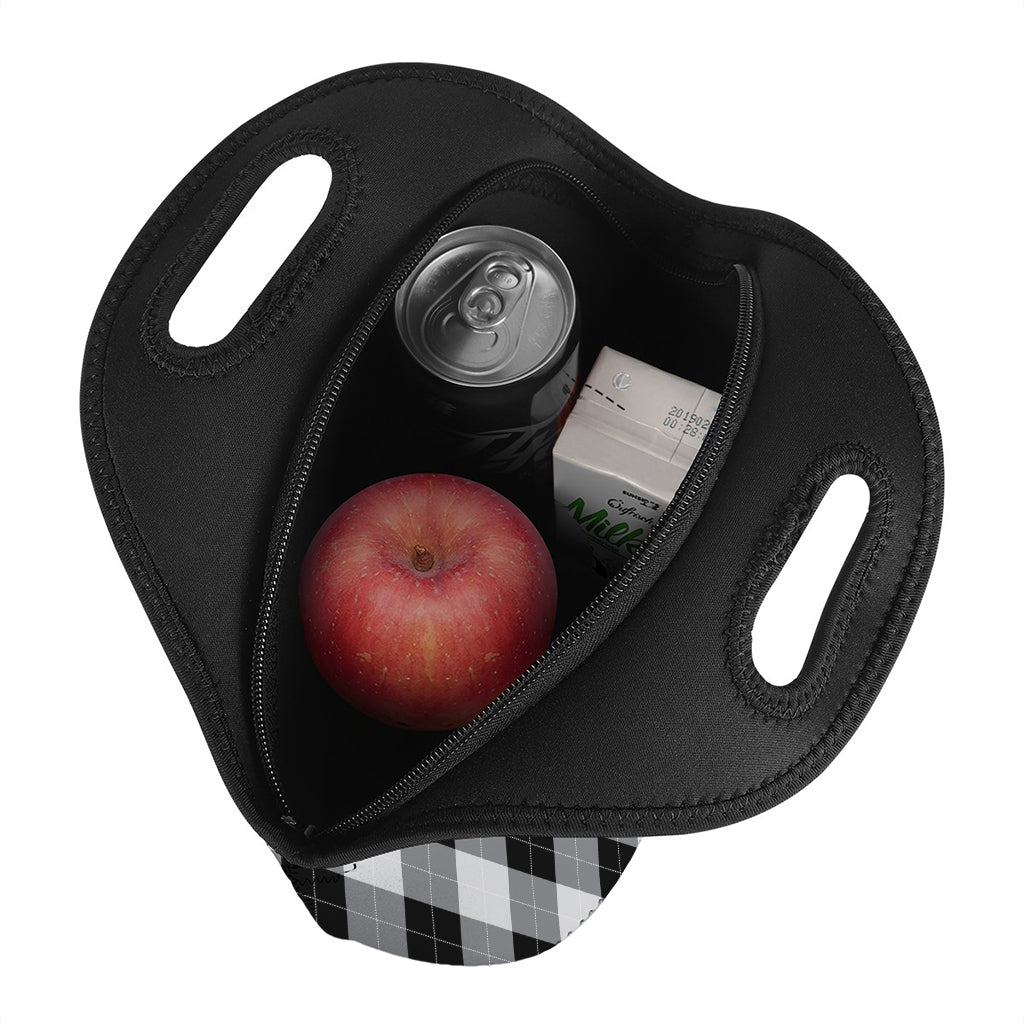 Grey And Black Argyle Pattern Print Neoprene Lunch Bag