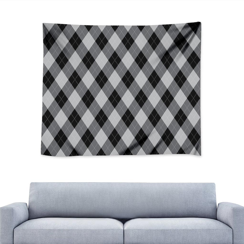 Grey And Black Argyle Pattern Print Tapestry