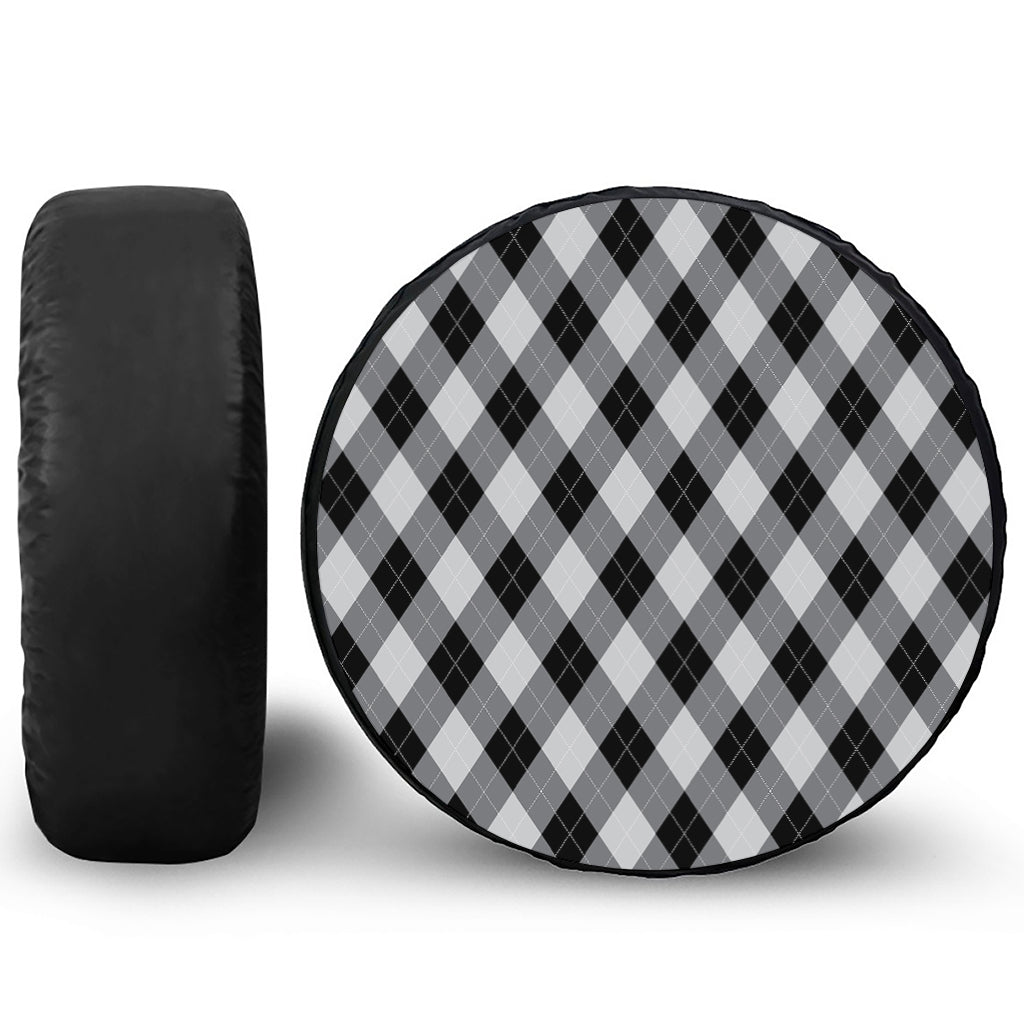 Grey And Black Argyle Pattern Print Tire Cover
