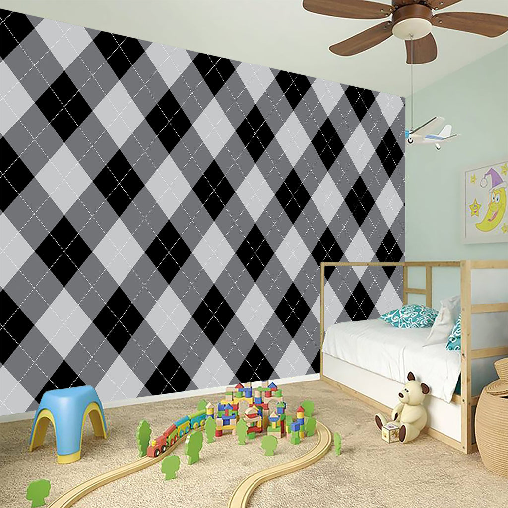 Grey And Black Argyle Pattern Print Wall Sticker
