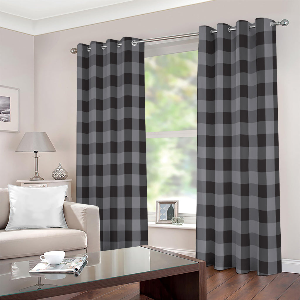 Grey And Black Check Pattern Print Extra Wide Grommet Curtains