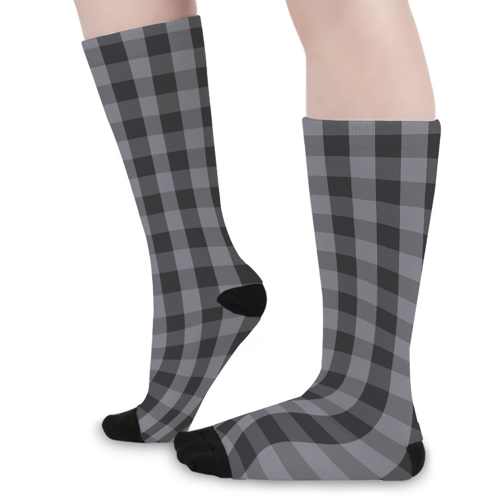 Grey And Black Check Pattern Print Long Socks