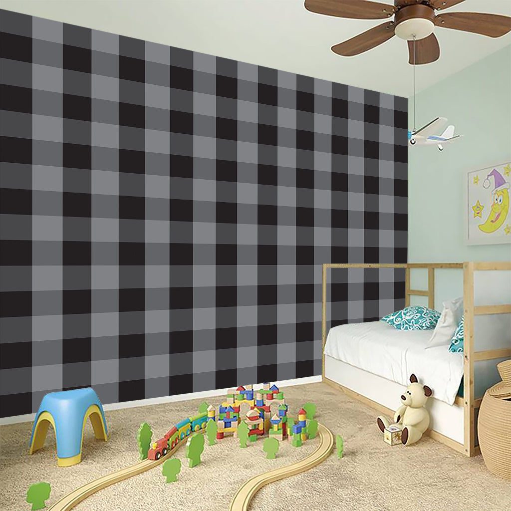 Grey And Black Check Pattern Print Wall Sticker