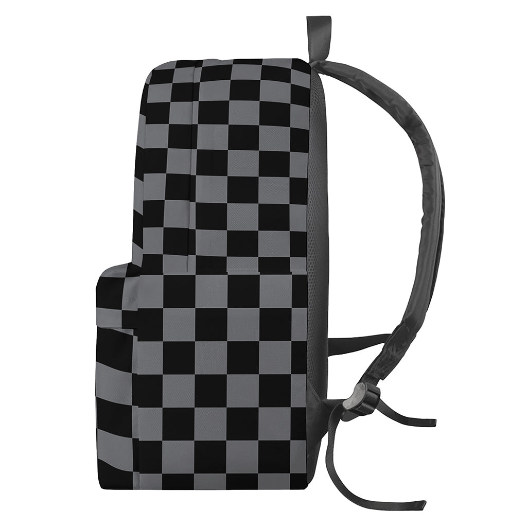 Grey And Black Checkered Pattern Print Backpack