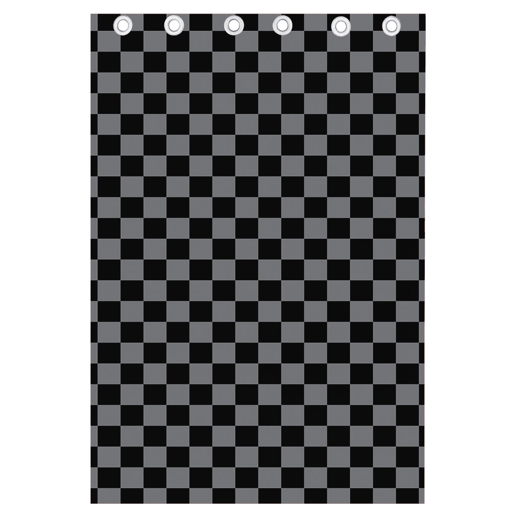 Grey And Black Checkered Pattern Print Curtain