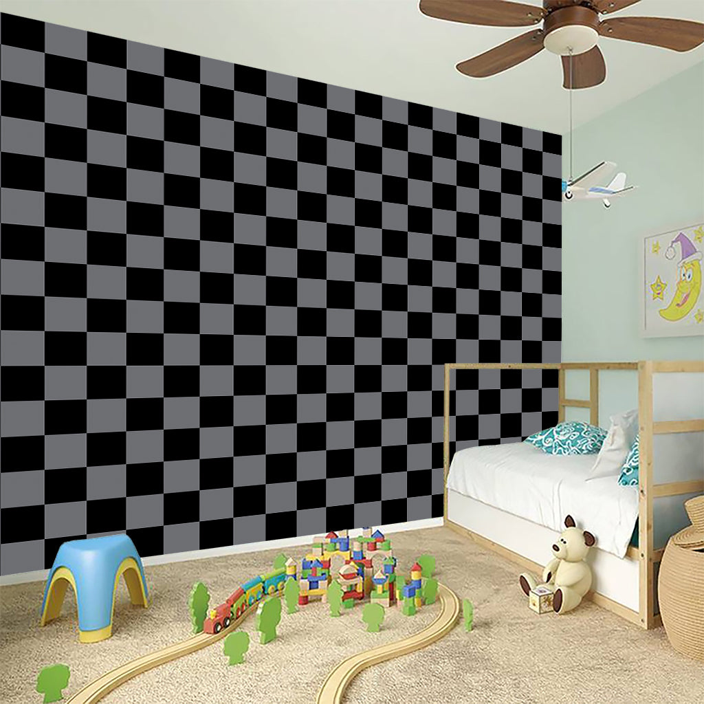 Grey And Black Checkered Pattern Print Wall Sticker
