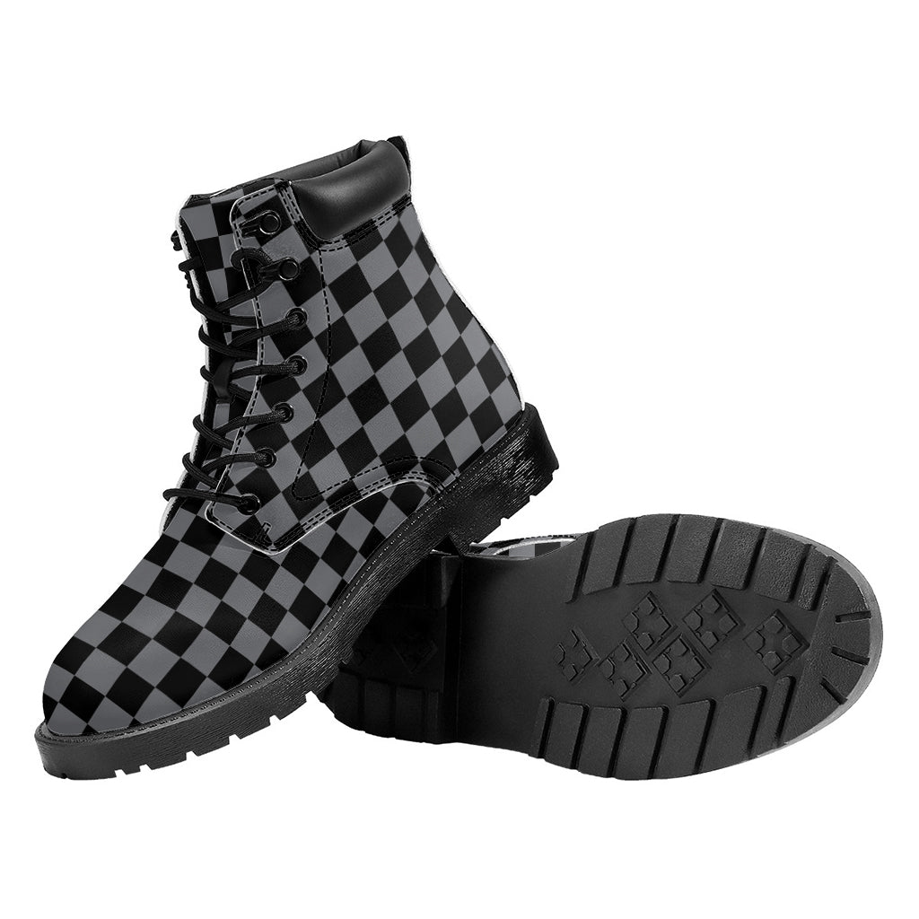 Grey And Black Checkered Pattern Print Work Boots