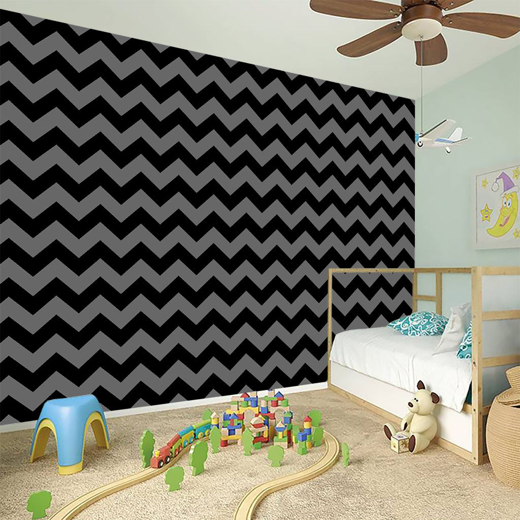 Grey And Black Chevron Pattern Print Wall Sticker