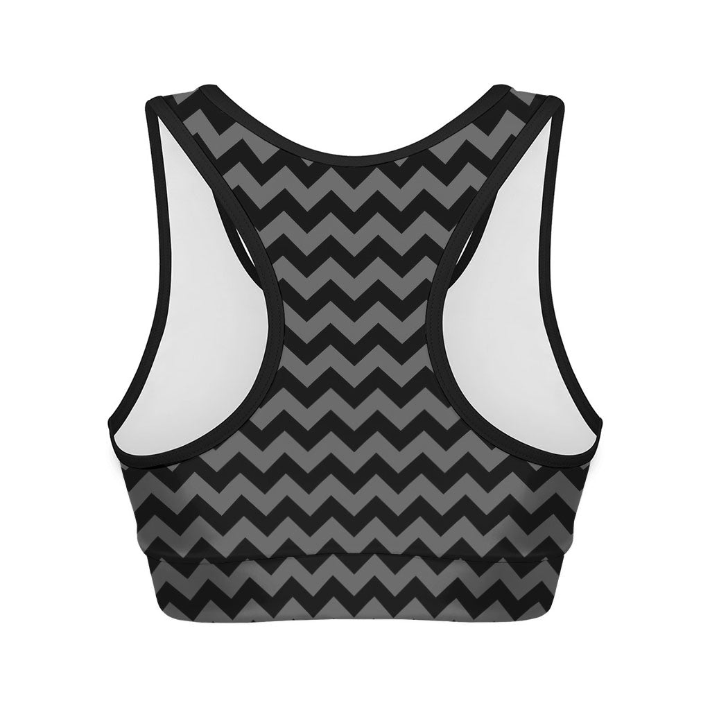 Grey And Black Chevron Pattern Print Women's Sports Bra