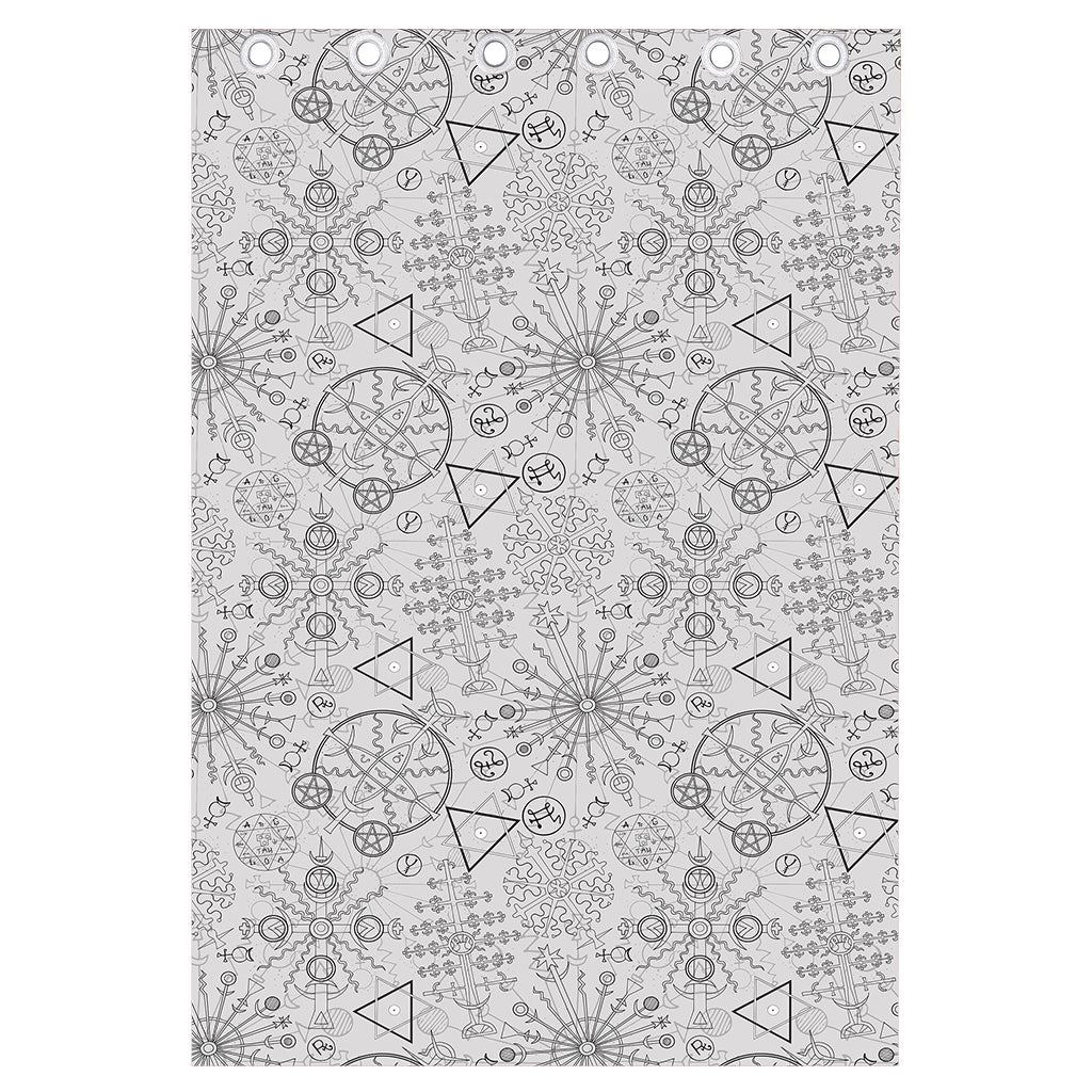 Grey And Black Mystical Wiccan Print Curtain