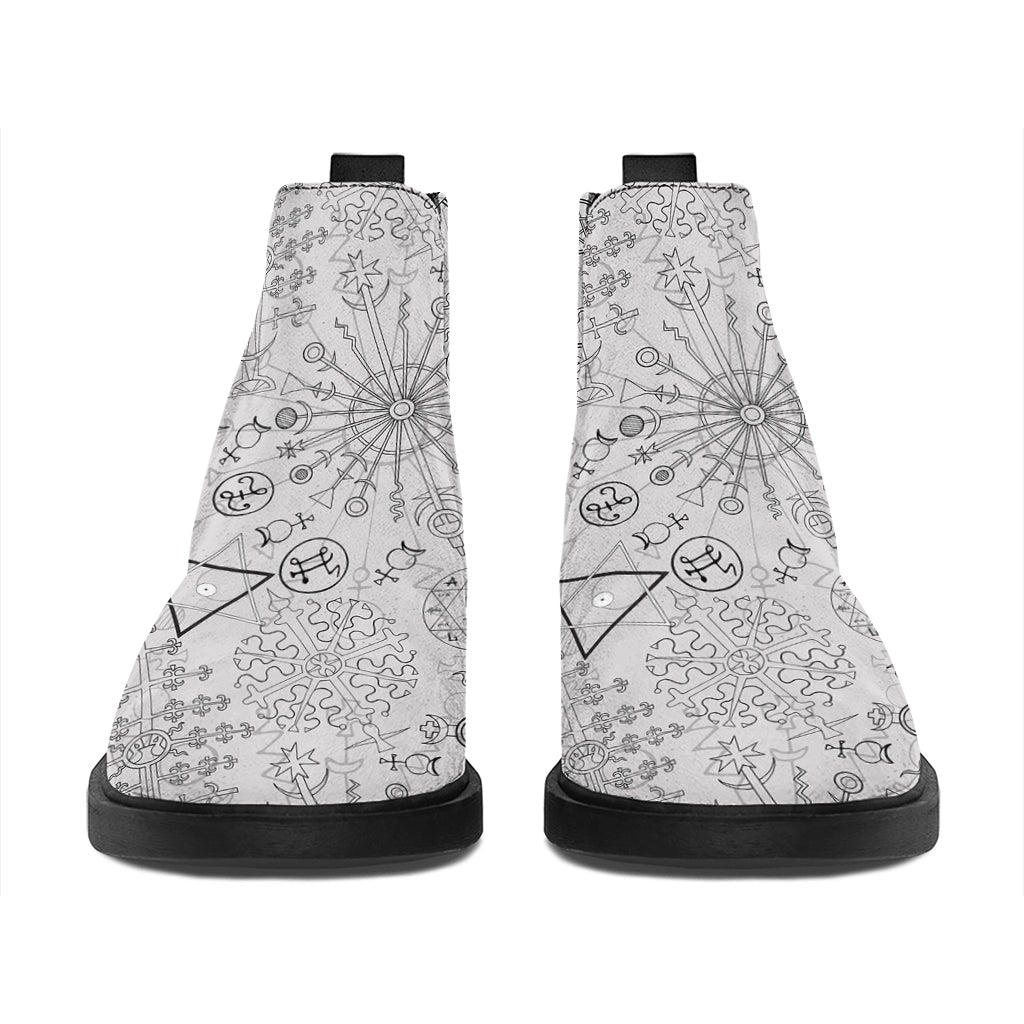 Grey And Black Mystical Wiccan Print Flat Ankle Boots
