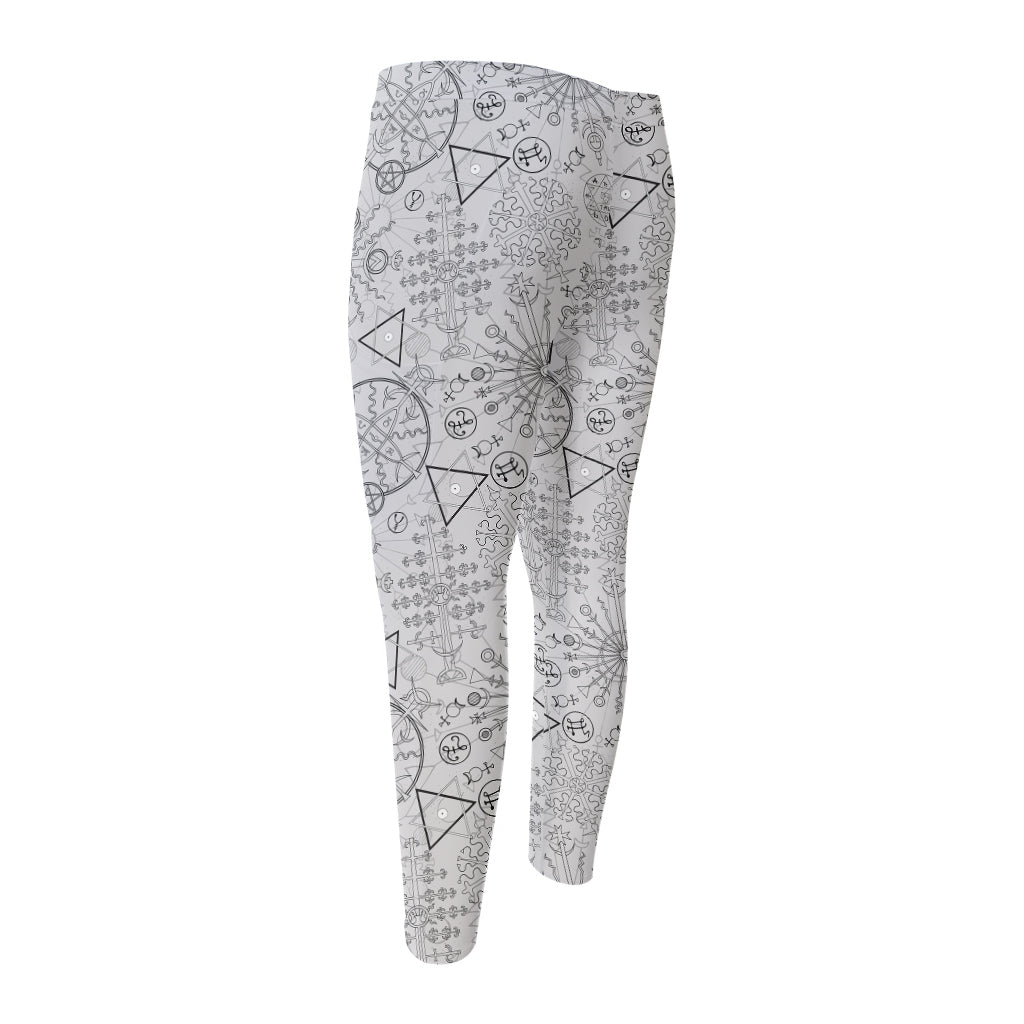 Grey And Black Mystical Wiccan Print Men's Compression Pants