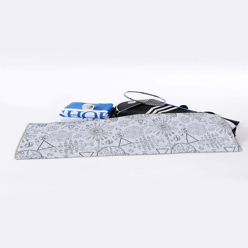 Grey And Black Mystical Wiccan Print Sports Towel