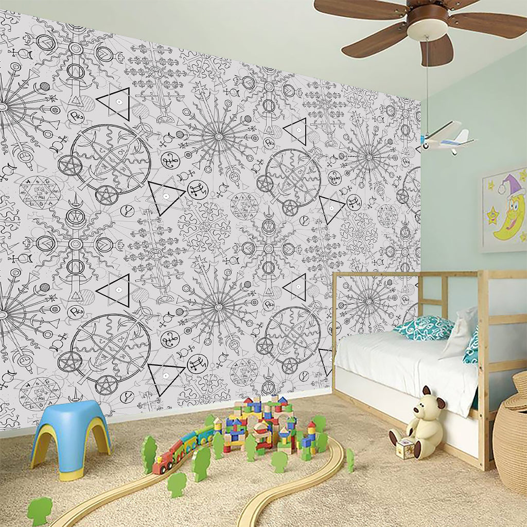 Grey And Black Mystical Wiccan Print Wall Sticker