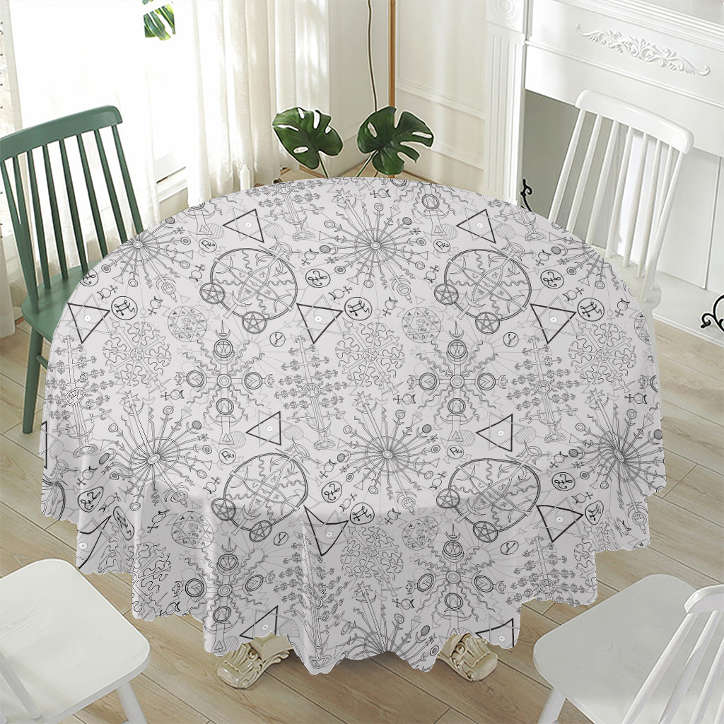 Grey And Black Mystical Wiccan Print Waterproof Round Tablecloth