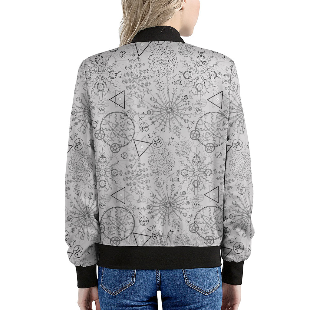 Grey And Black Mystical Wiccan Print Women's Bomber Jacket