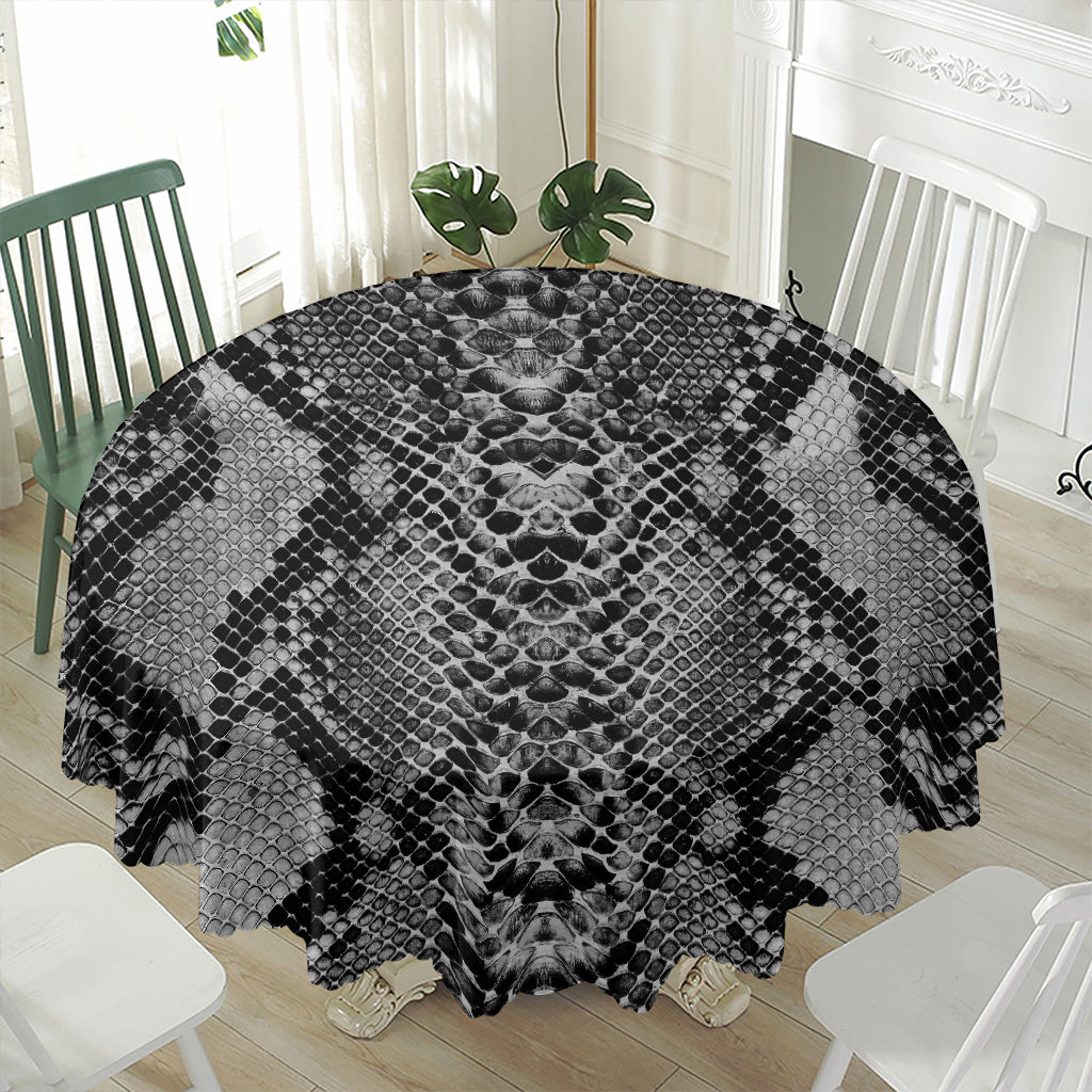 Grey And Black Snakeskin Print Waterproof Round Tablecloth