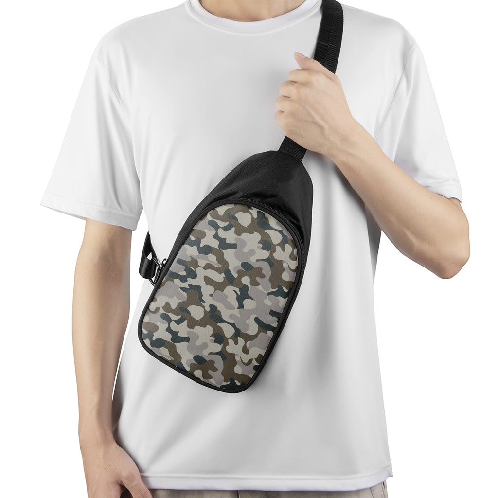 Grey And Brown Camouflage Print Chest Bag