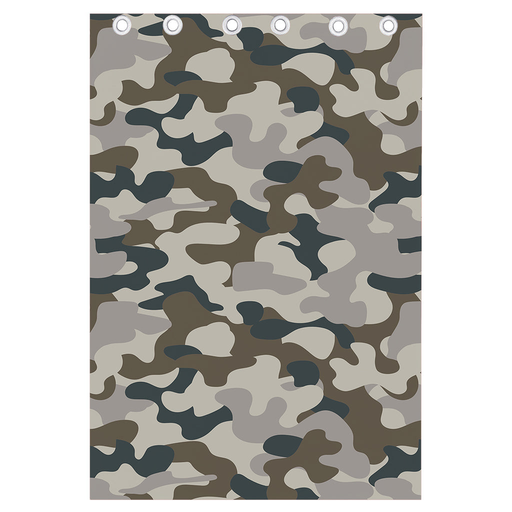 Grey And Brown Camouflage Print Curtain