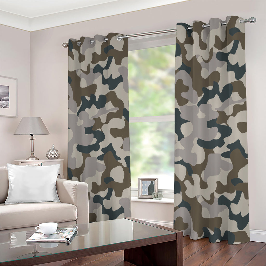 Grey And Brown Camouflage Print Extra Wide Grommet Curtains