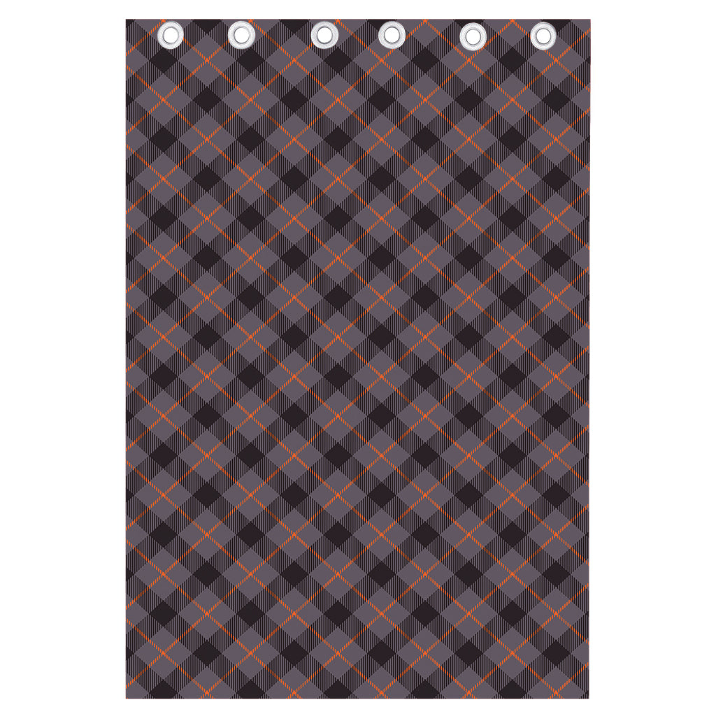 Grey And Orange Plaid Pattern Print Curtain