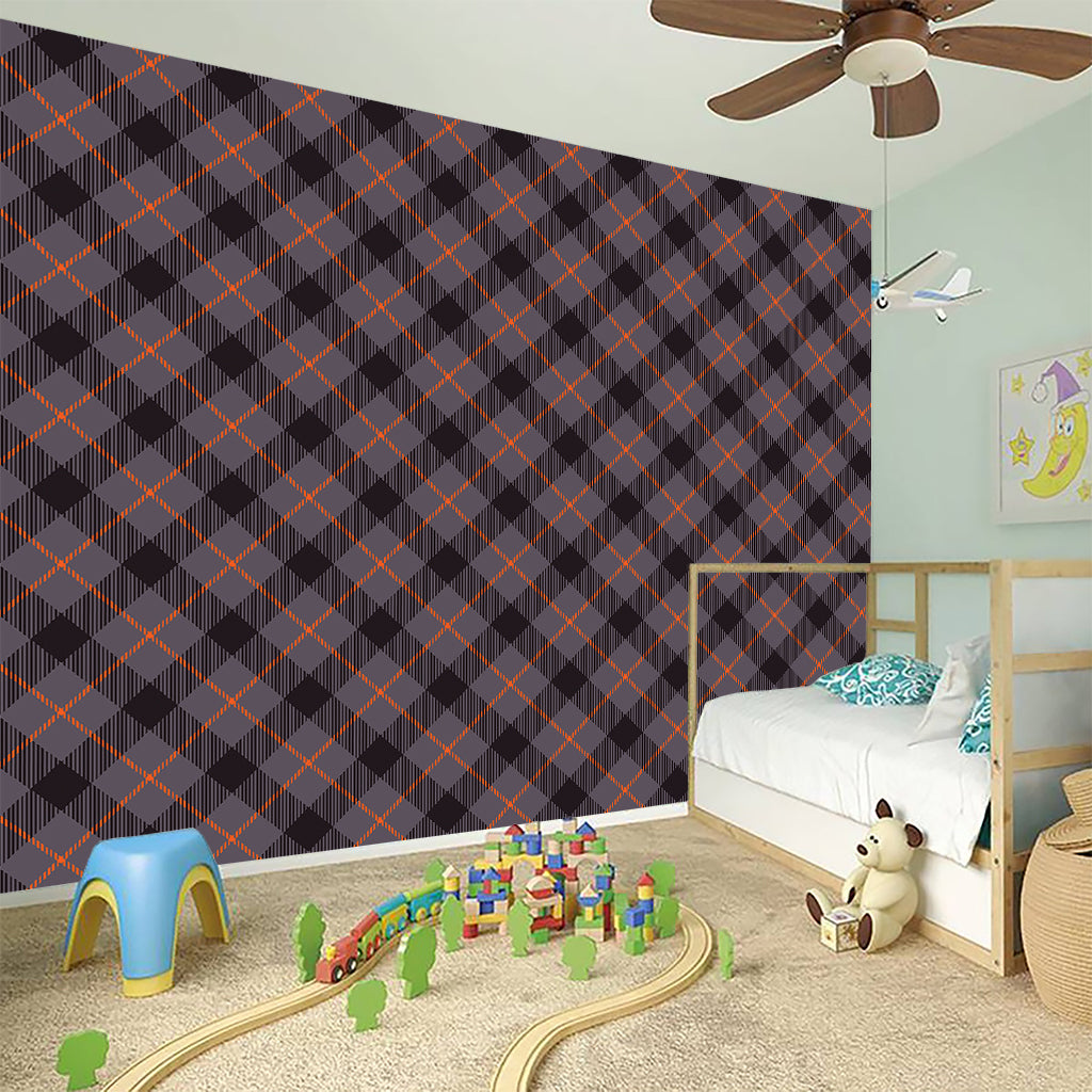 Grey And Orange Plaid Pattern Print Wall Sticker